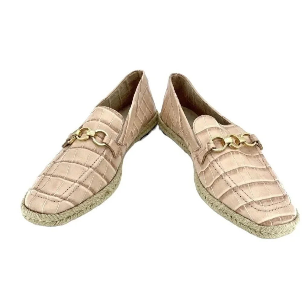 Schutz Women's Loafers Patty Crocodile Embossed Pink Leather Flats SZ 9 NEW